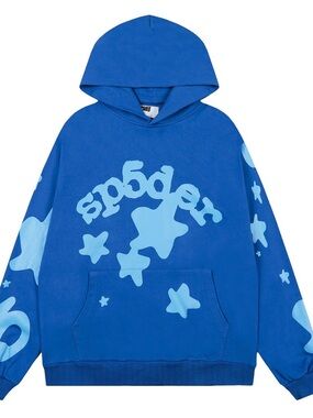 Blue Graphic Hooded Sweatshirt with Light Blue Star Print